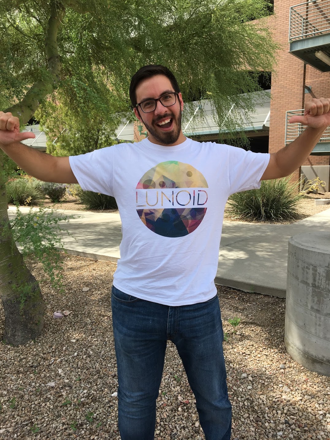 Peter Siqueiros outdoors wearing a Lunoid shirt